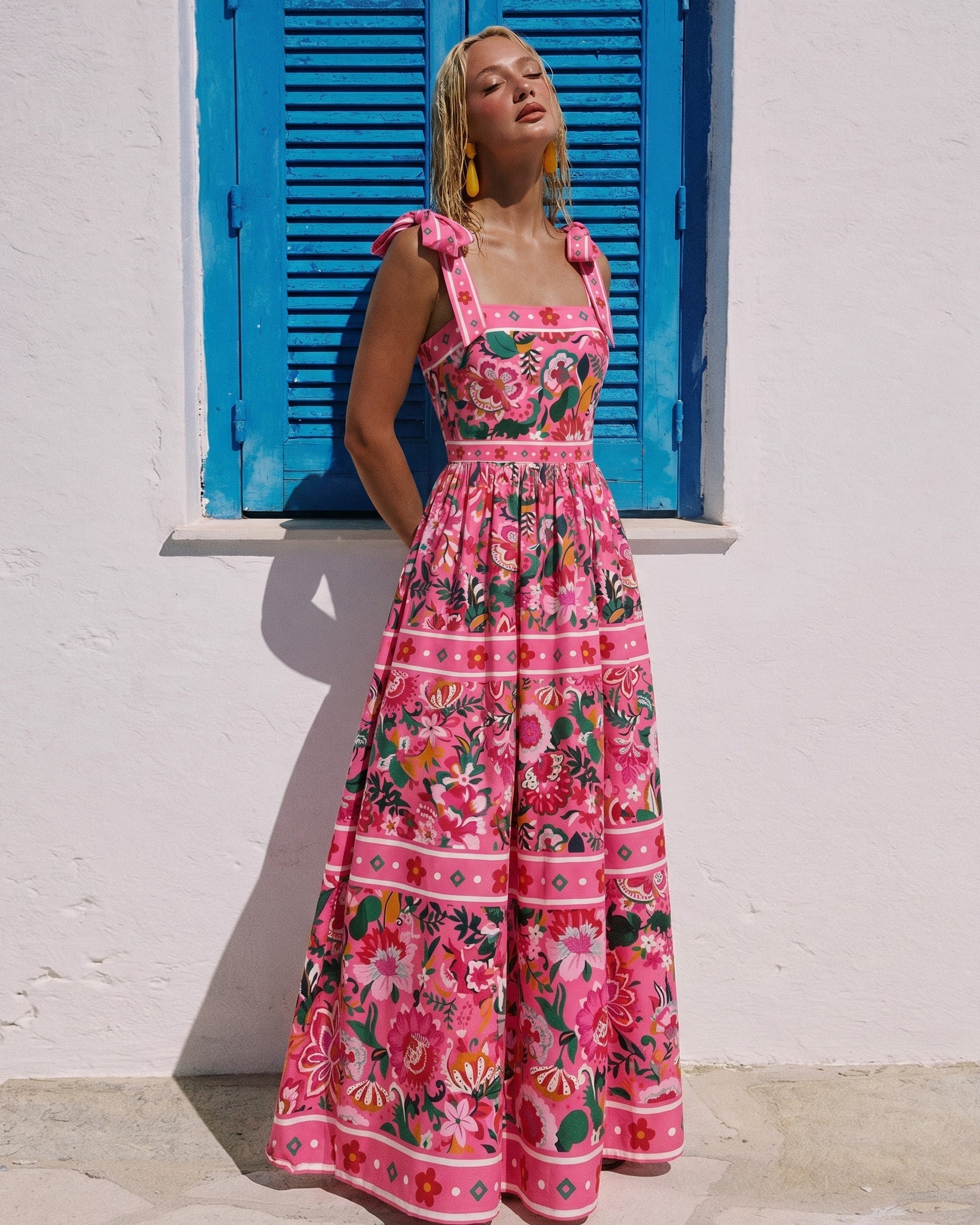 Costume intero e gonna con stampa floreale rosa Paradise