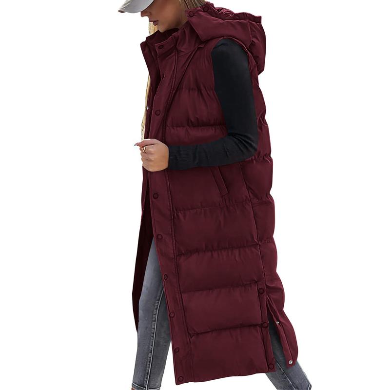 Gilet long matelassé pour femme avec capuche matelassée et fermeture boutonnée pour manteau d'hiver 2025 - Hauts, Vêtements pour femmes
