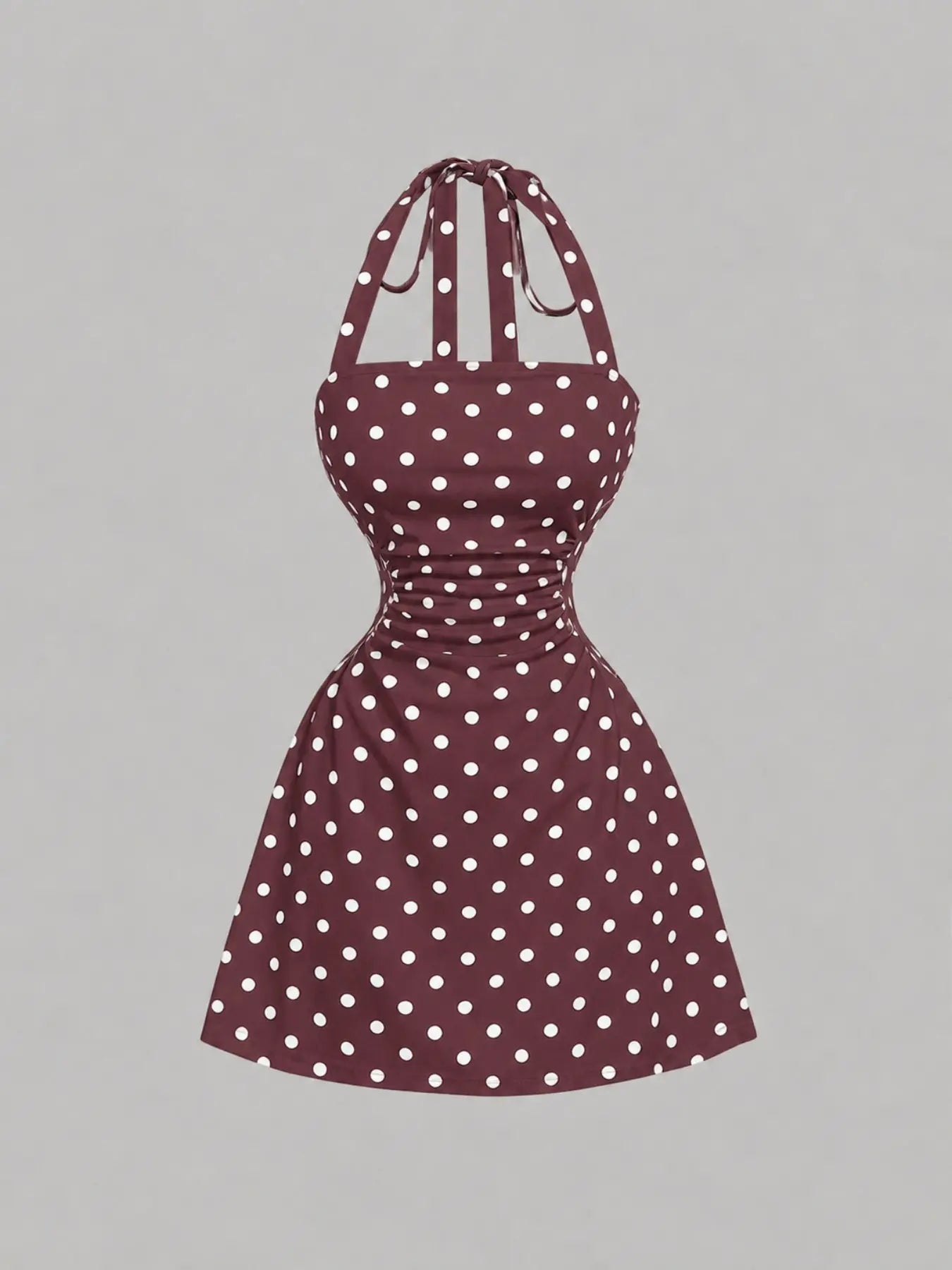 Robe licou unie froncée à nouer dans le dos pour femme
