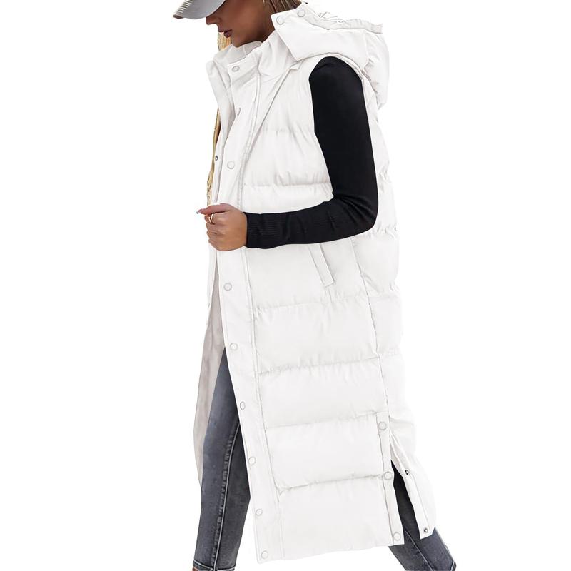 Gilet long matelassé pour femme avec capuche matelassée et fermeture boutonnée pour manteau d'hiver 2025 - Hauts, Vêtements pour femmes