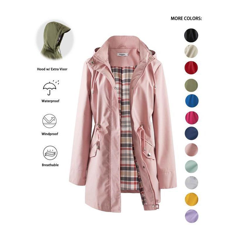 Trench-coat à capuche zippé de couleur unie pour femme, à cordon de serrage, manches longues, imperméable, coupe-vent, doux, confortable, décontracté, adapté au printemps, à l'automne, aux tenues quotidiennes et aux sorties