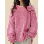 Pull femme à épaules tombantes et ourlet fendu, Pull décontracté à manches longues et col rond, Haut tricoté pour femme pour l'automne et l'hiver, Pulls pour femme