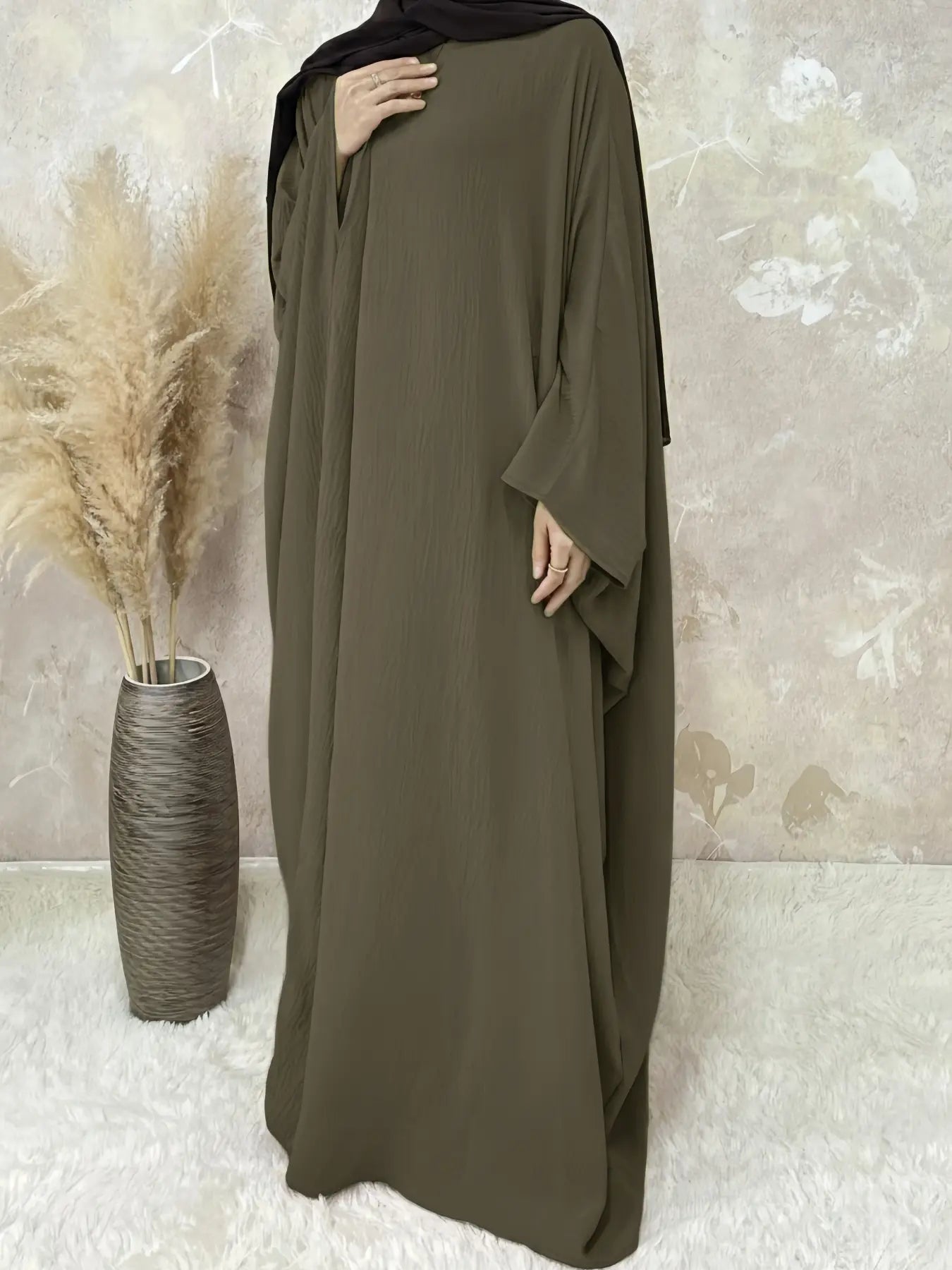 [Taglie Forti] Abito lungo tinta unita Abaya da donna, girocollo modesto a maniche lunghe per l'uso quotidiano, abbigliamento islamico da donna per tutte le stagioni