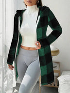 Sweat à capuche zippé en plaid et bordure duveteuse pour femme, décontracté automne/hiver