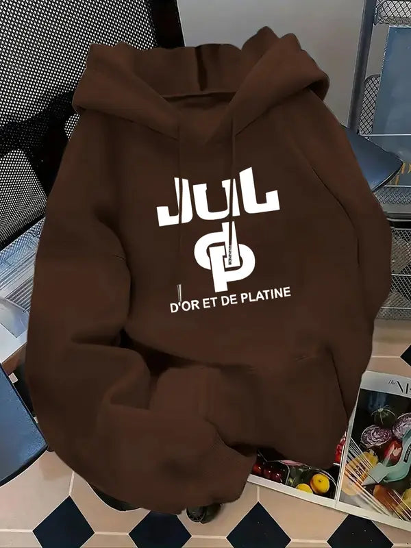 Felpa con Cappuccio Stampata con Lettere da Donna, Felpa Casual a Maniche Lunghe con Cappuccio per Autunno e Inverno, Vestiti da Donna per l'Uso Quotidiano