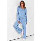 Ensemble de survêtement décontracté 2 pièces pour femme - Sweat-shirt à demi-zip et pantalon large avec cordon de serrage - Haut et pantalon de survêtement assortis pour le confort