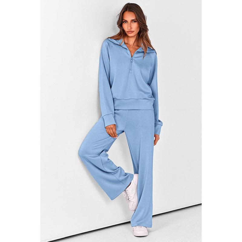 Ensemble de survêtement décontracté 2 pièces pour femme - Sweat-shirt à demi-zip et pantalon large avec cordon de serrage - Haut et pantalon de survêtement assortis pour le confort
