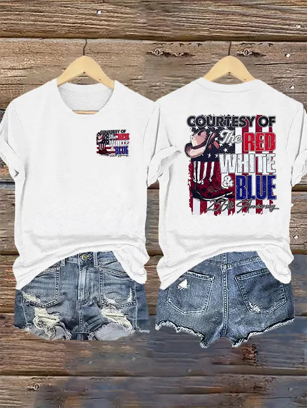 T-Shirt Donna "Courtesy Of Red White And Blue", Anniversario 250 Anni Libertà