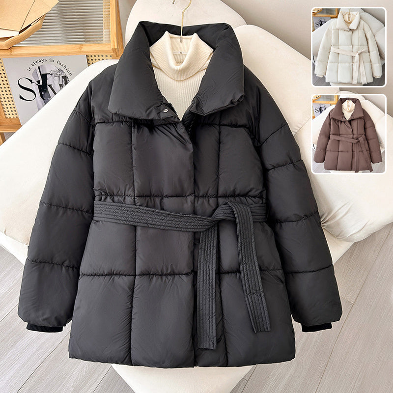 Giacca da donna Premium Piumino imbottito con cintura a mezza lunghezza, Cappotto casual da donna, Cappotto invernale da donna idrorepellente Classico trapuntato, Capospalla con tasca grande