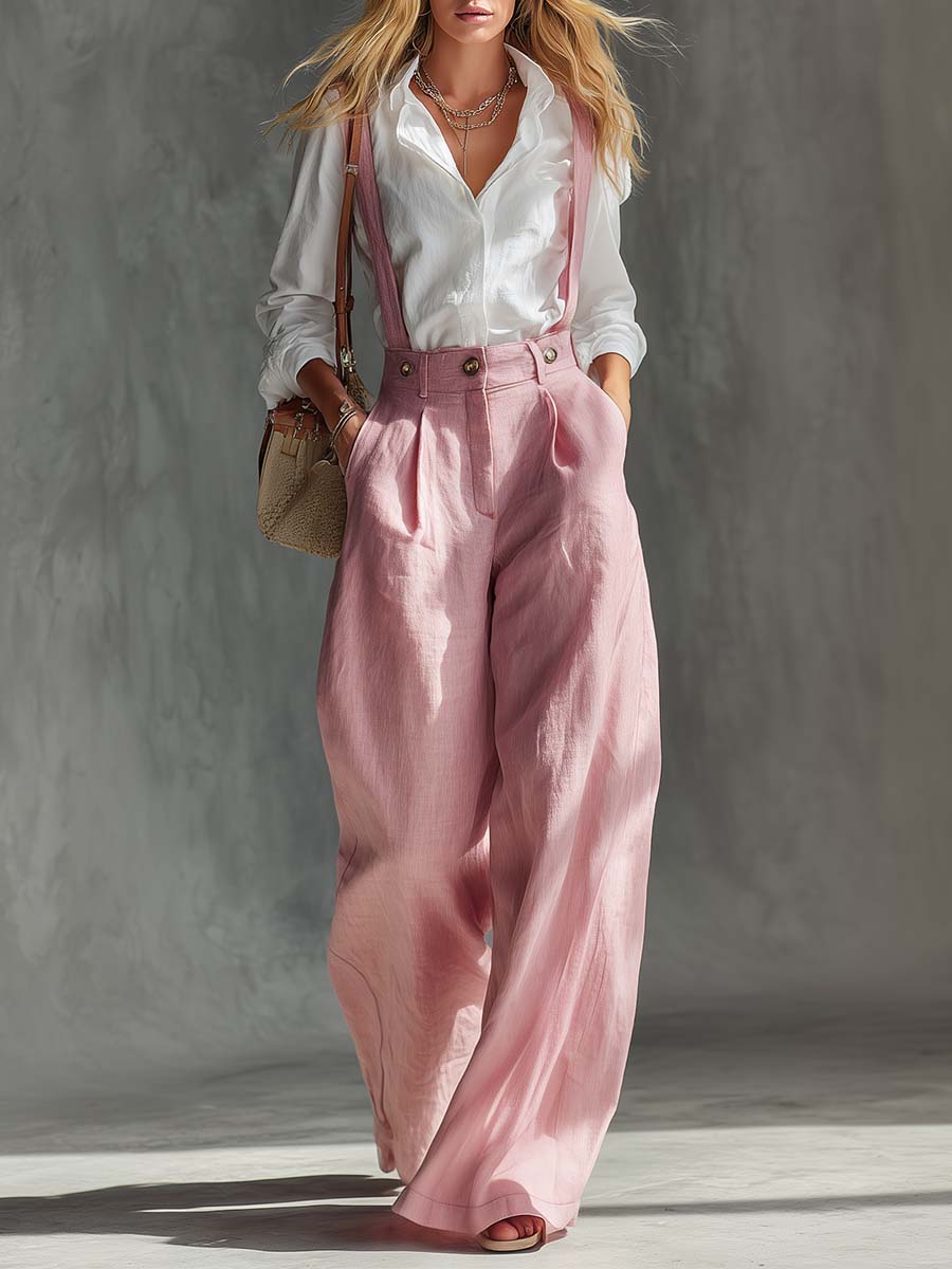 Nouveau pantalon plissé à bretelles taille haute été-automne