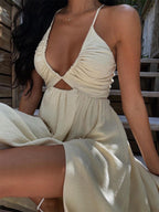 Nuovo abito estivo sexy a portafoglio con scollo a V, gonna spaccata stile spiaggia, abito lungo alla moda da donna, perfetto per le vacanze