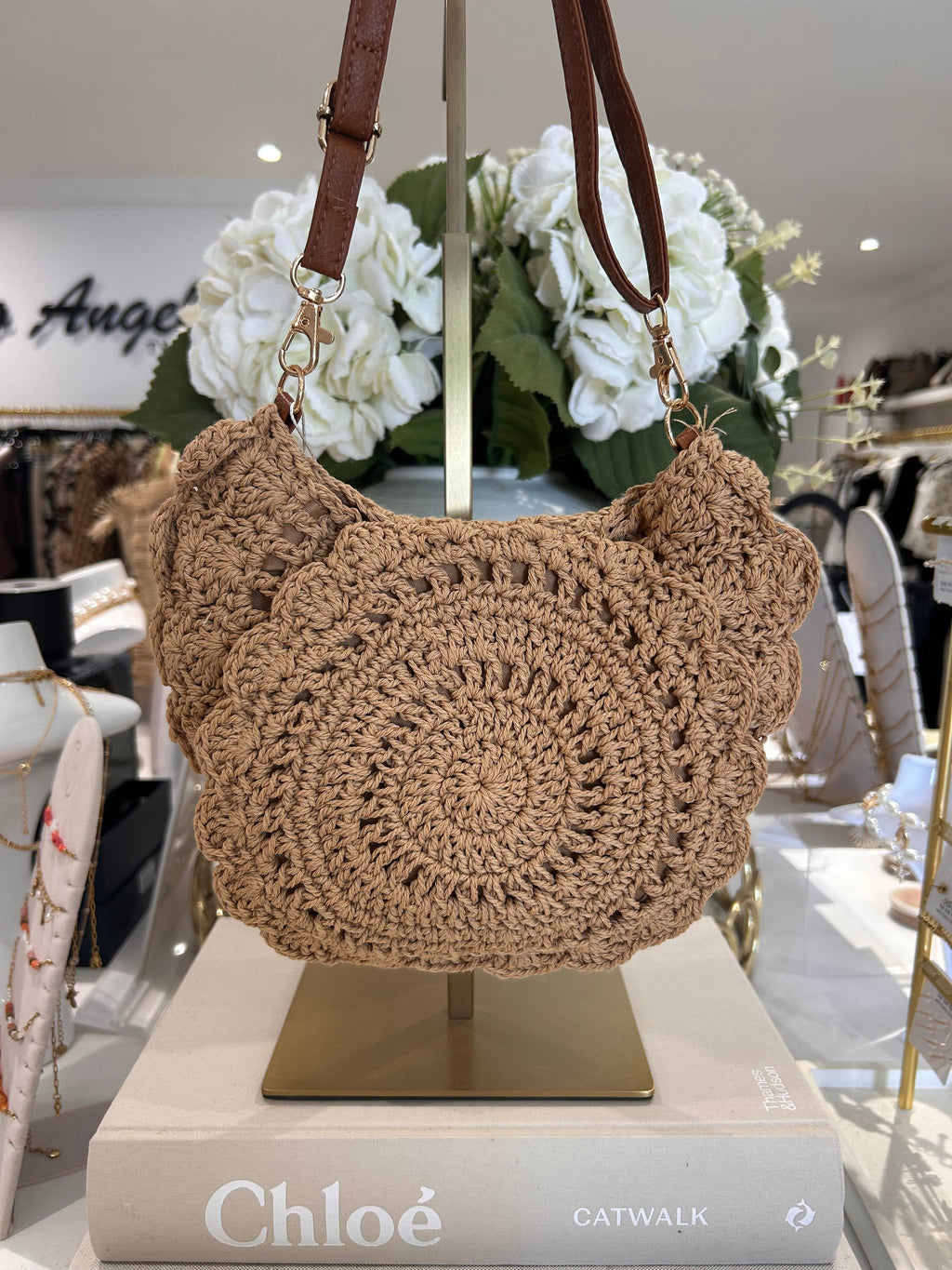 Sac au Crochet avec Bandoulière en Similicuir (2 Couleurs)