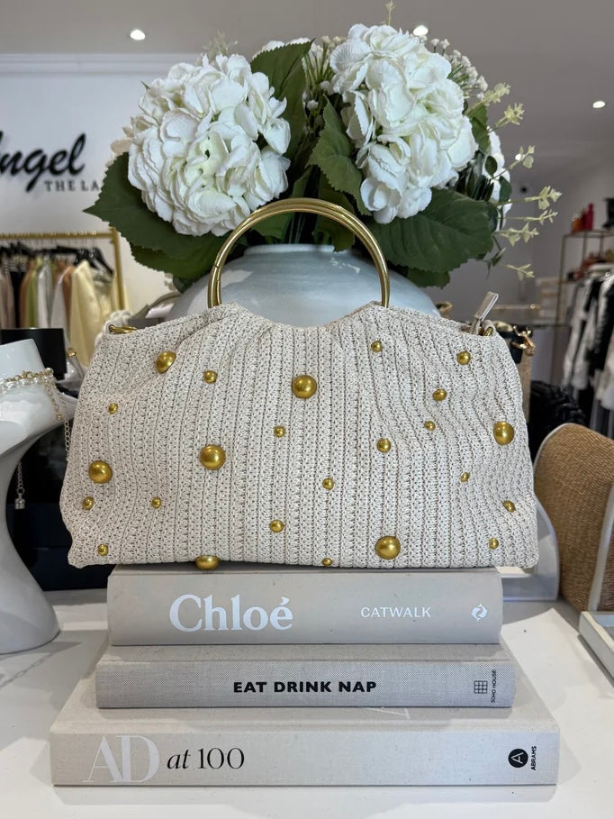 Sac à main à poignée circulaire cloutée dorée (2 couleurs)