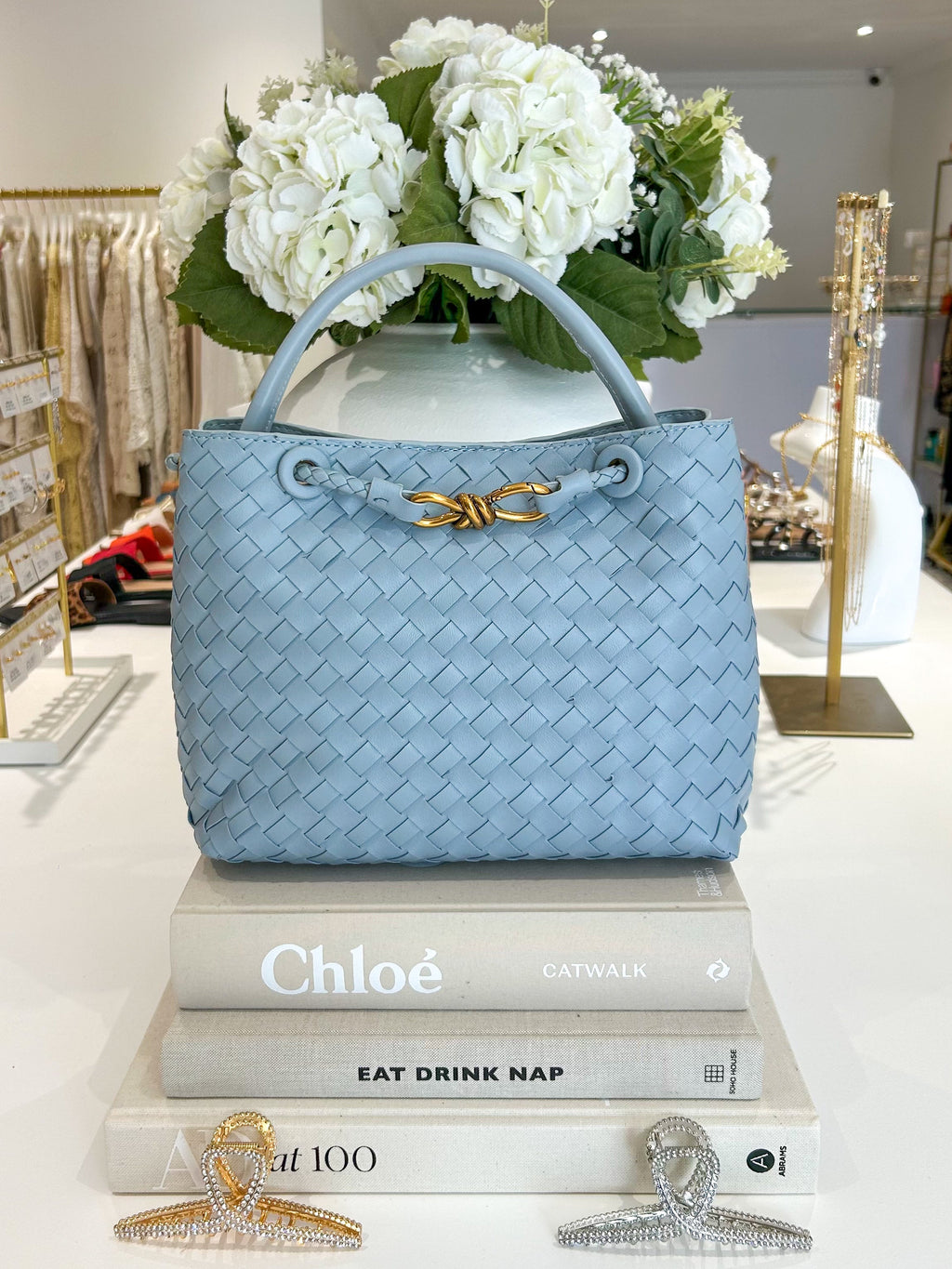Sac à main de créateur avec détails dorés infinis tissés (11 coloris)
