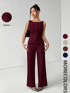 Ensemble deux pièces minimaliste et chic pour femme, composé d'un débardeur sans manches uni boutonné et d'un pantalon large, idéal pour l'été, le quotidien, le bureau, les tenues d'entreprise et les ensembles décontractés assortis.