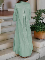 Elegante Abito Camicia Donna Sciolto a Righe con Colletto e Bottoni sul Davanti