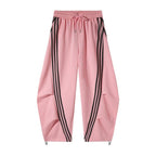 Pantaloni sportivi larghi a gamba larga a righe da donna, casual streetwear, con elastico in vita e tasche laterali per l'allenamento