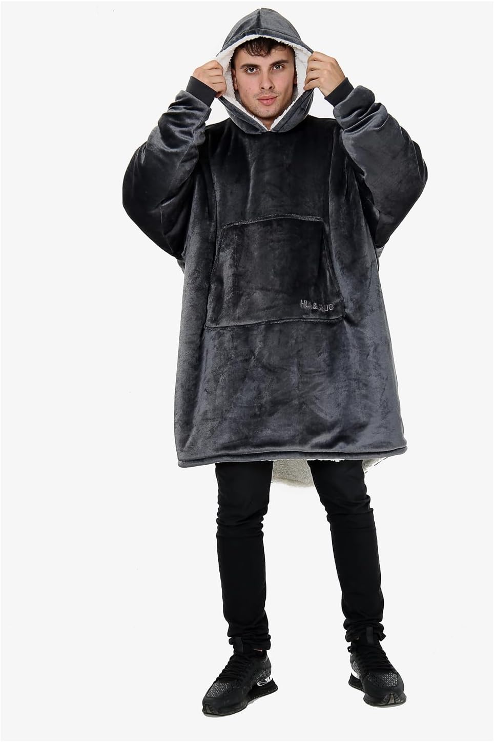 Couverture Sweat à Capuche Géante Homme Femme, Polaire Sherpa Ultra Douce Chaude Confortable Portable, Plaid Couverture à Manches pour Adultes Ados avec Grande Poche