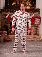 Pyjamas à manches longues assortis pour toute la famille avec imprimé sapins et voitures de Noël, et chaussettes de Noël multicolores