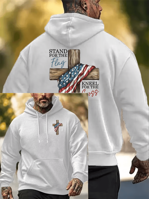 Felpa casual da uomo con stampa "Stand For The Flag Kneel For The Cross"