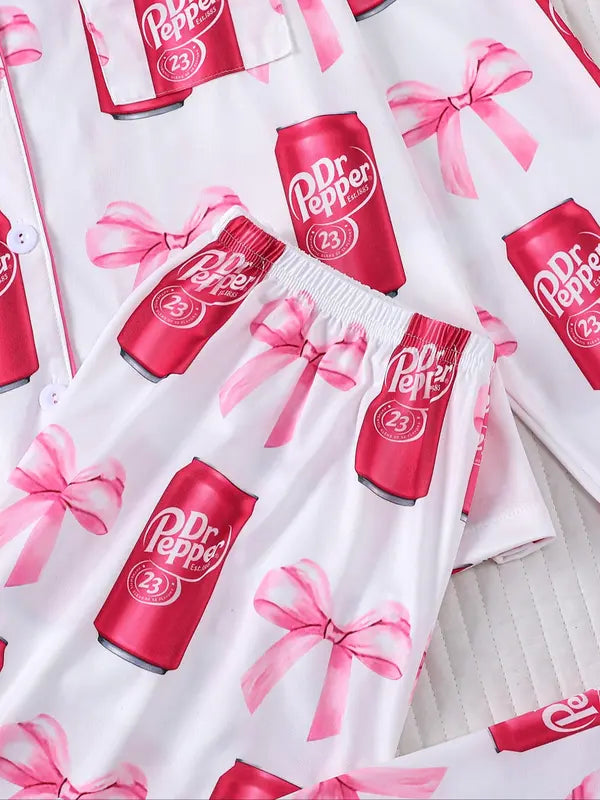 Ensemble pyjama Dr Pepper pour femme, vêtement de nuit à manches longues imprimé soda, cadeau homewear doux et confortable pour l'automne et l'hiver