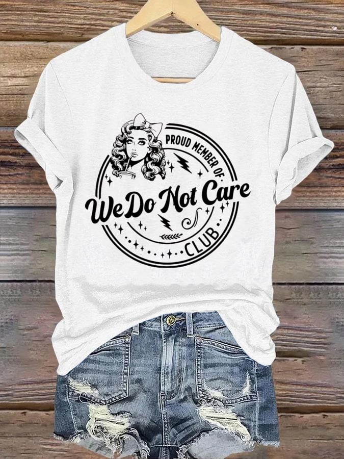 Women's  Round-Neck Retro Funny Proud Member Of  Club We Do Not Care Menopause Perimenopause Print T-Shirt