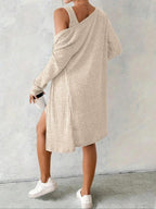 Completo da donna a righe, stile casual, tessuto confortevole, design alla moda, perfetto per l'uso quotidiano, abbigliamento