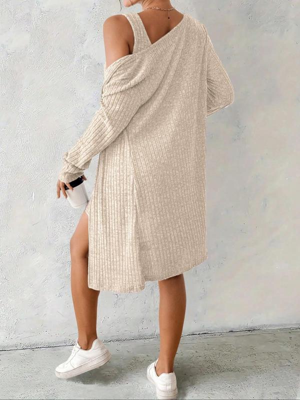 Ensemble robe et haut rayés pour femme, style décontracté, tissu confortable, design tendance, parfait pour un usage quotidien, vêtements