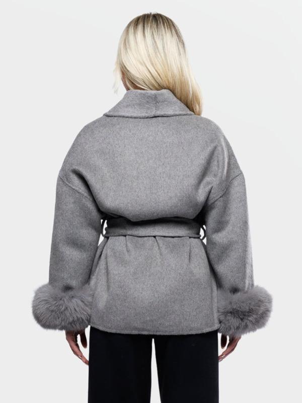 Manteau croisé thermique élégant pour femme, couleur unie, avec ceinture et manches longues en peluche