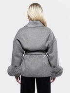 Manteau croisé thermique élégant pour femme, couleur unie, avec ceinture et manches longues en peluche