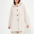 Cappotto con cappuccio e bottoni da donna per l'autunno/inverno, elegante e versatile, adatto a varie occasioni.