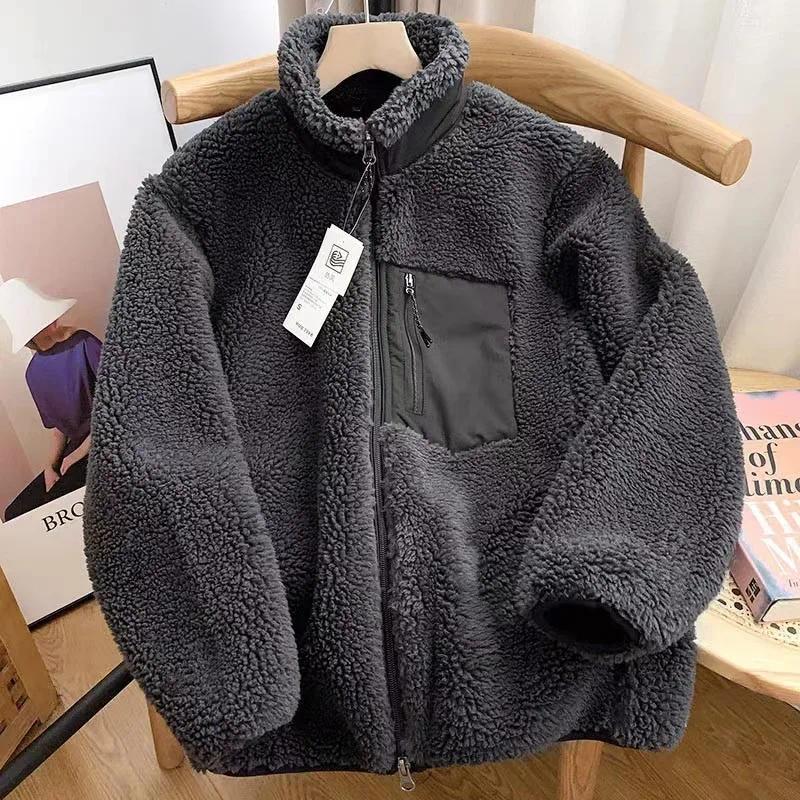 Giacca in peluche agnello alla moda da donna, autunno inverno, nuova giacca da donna comoda e calda con tasche, cerniera, maniche lunghe, vestibilità ampia e collo alto.