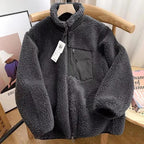 Giacca in peluche agnello alla moda da donna, autunno inverno, nuova giacca da donna comoda e calda con tasche, cerniera, maniche lunghe, vestibilità ampia e collo alto.