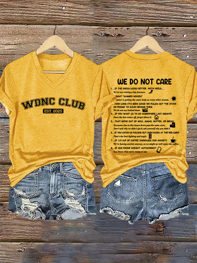 V-Neck Retro Funny WDNC Club Menopause Perimenopause Print T-Shirt