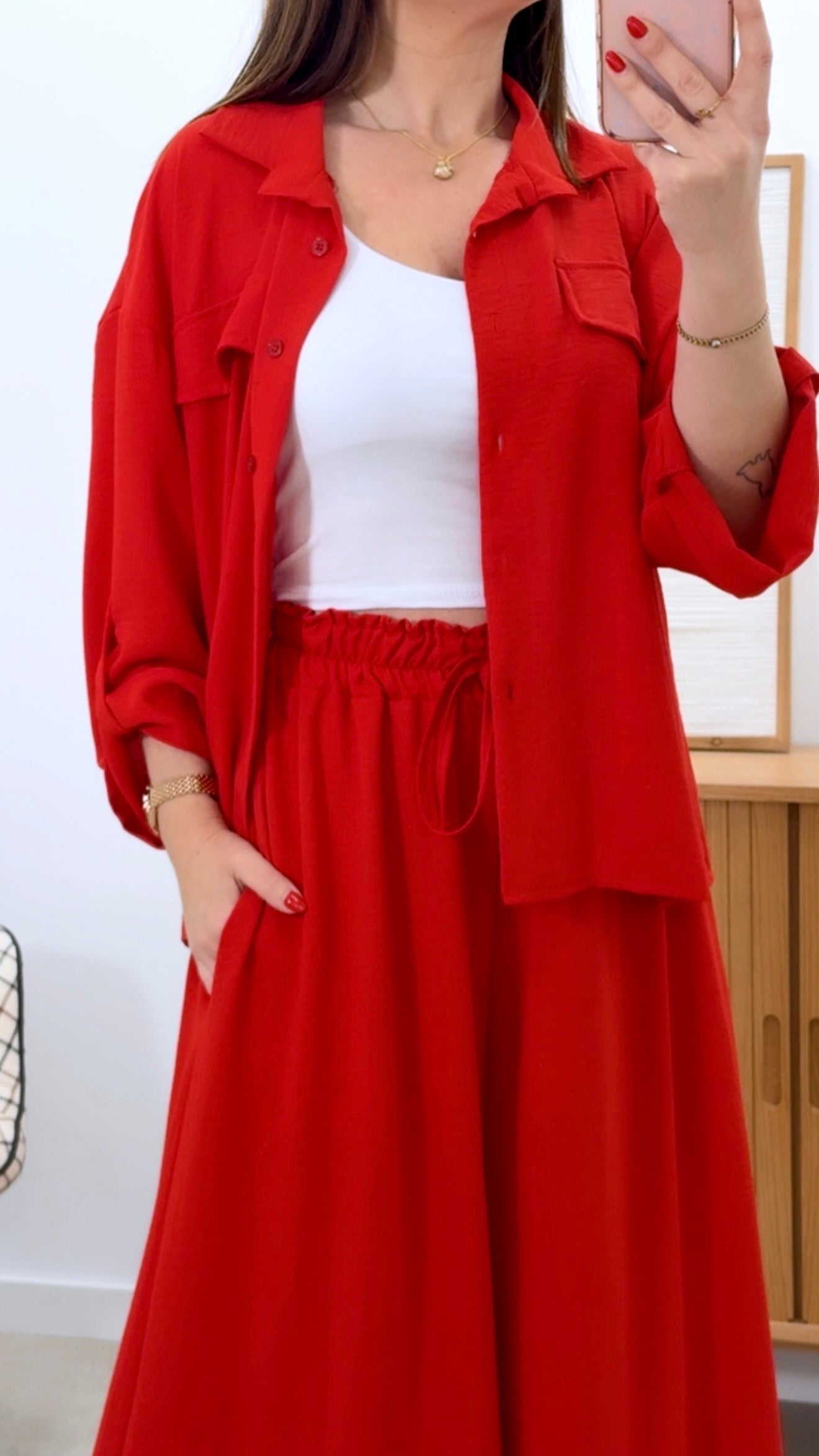 ENSEMBLE CHEMISE + PANTALON LARGE UNI