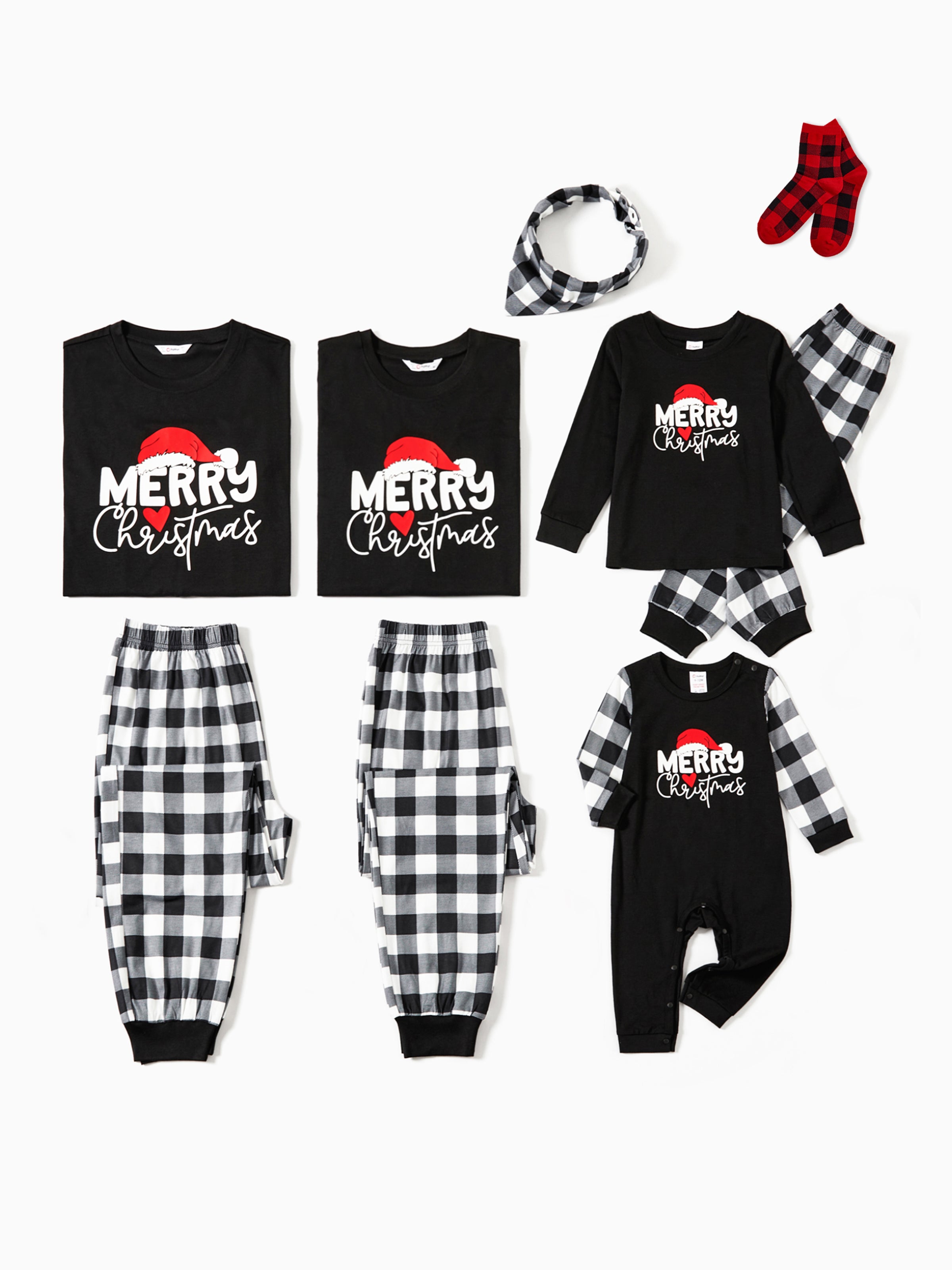 Ensembles de pyjamas de Noël à manches longues pour toute la famille, à lettres phosphorescentes, avec chaussettes de Noël noires et blanches