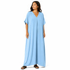 Robe longue, ample et fluide à col en V pour femme – chic et confortable pour l'été.