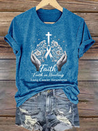 Women'S Casual Short-Sleeve T-Shirt With Lung Cancer Awareness Print "Faith In Healing"