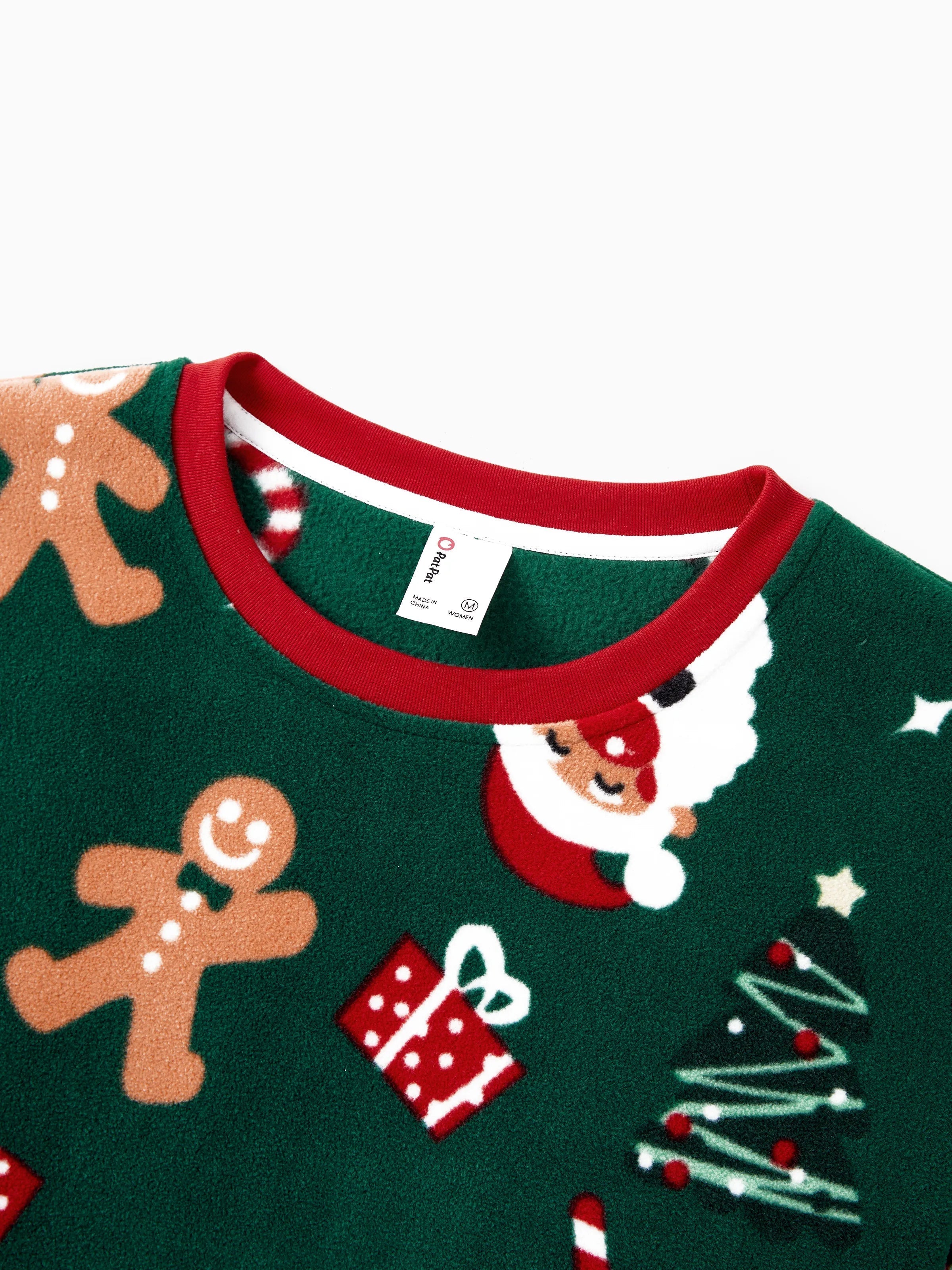 Pyjamas de Noël assortis pour toute la famille, en polaire, motif bonhomme en pain d'épices, ensembles de pyjamas à manches longues avec chaussettes de Noël Vert foncé