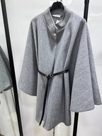 Manteau cape en laine ceinturé à boucle unie pour femme