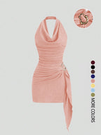 Robe Halter plissée unie pour femme