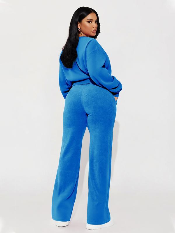 Set da donna casual composto da top a manica lunga e pantaloni dritti a vita alta, autunno inverno, abbigliamento comodo ed elegante, abbigliamento femminile