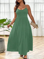 Robe Caraco Grande Taille sans Dos et Croisée, Robe trapèze décontractée unie sans manches à fines bretelles pour l'été, Vêtements pour femmes pour fête et vacances