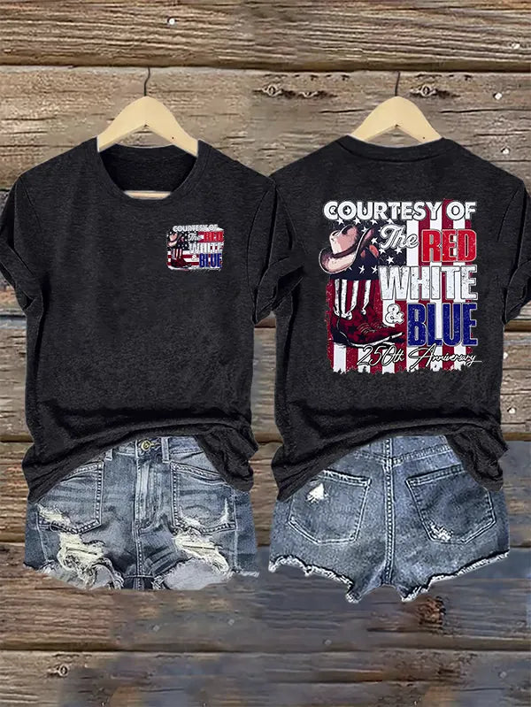 T-Shirt Donna "Courtesy Of Red White And Blue", Anniversario 250 Anni Libertà