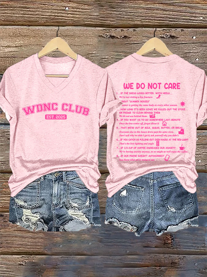 V-Neck Retro Funny WDNC Club Menopause Perimenopause Print T-Shirt