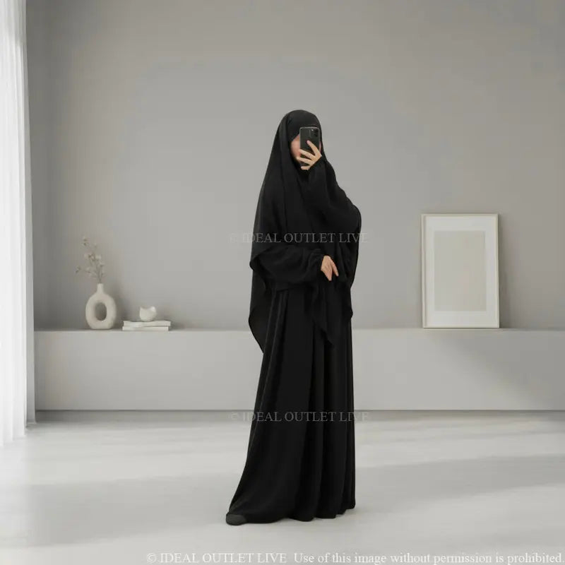 Il completo da preghiera, Abaya Khimar 2 pezzi in tessuto Jazz, Mastour e pratico