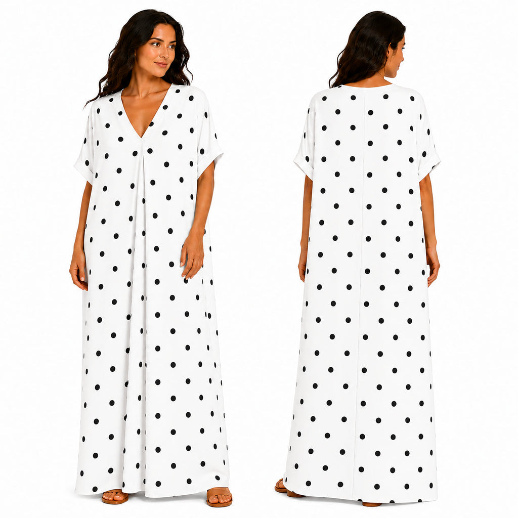 Robe longue oversize fluide chic à pois pour femme été
