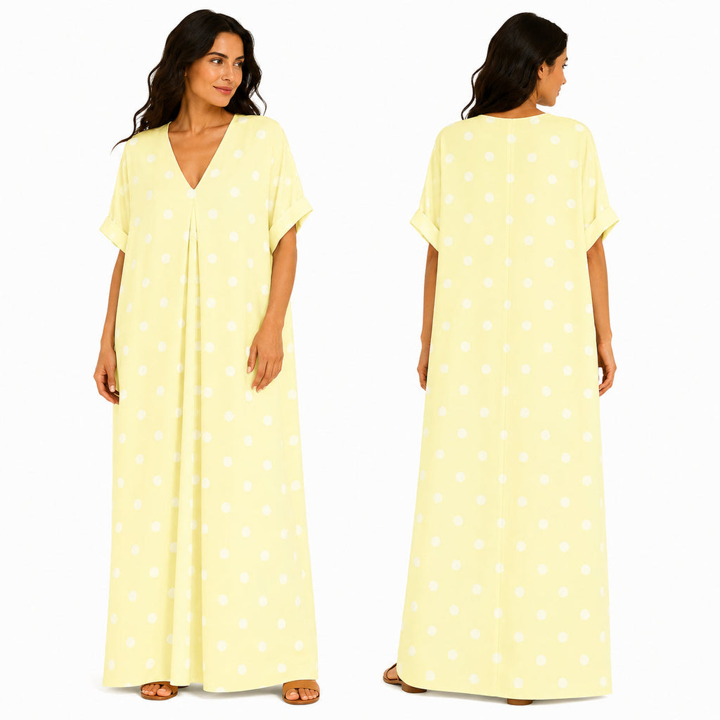 Robe longue oversize fluide chic à pois pour femme été