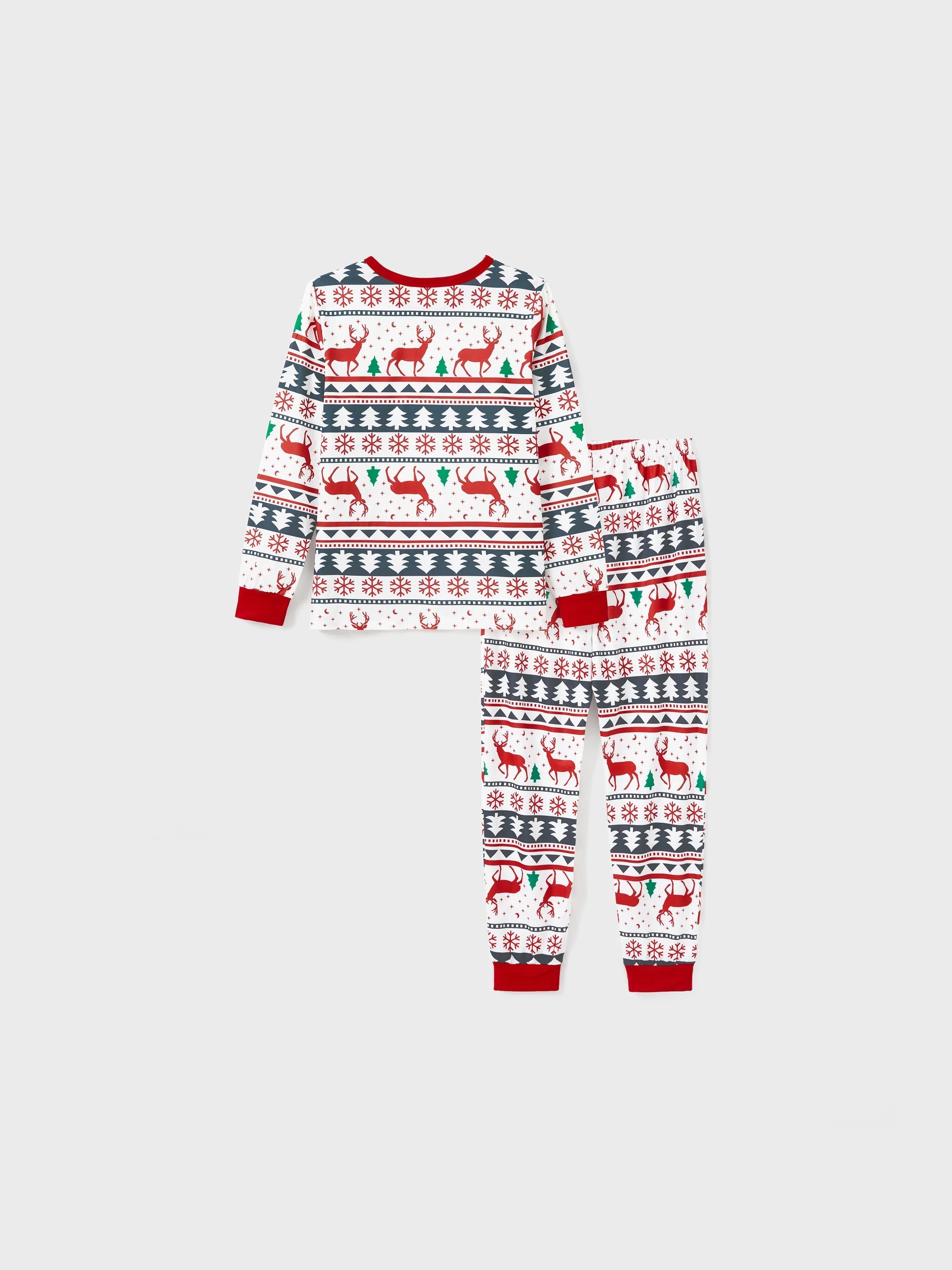 Pyjamas de Noël pour la famille, motif rennes, manches longues avec chaussettes de Noël (Sécurité certifiée SGS) Rouge et blanc