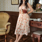 Robe longue d'été de style corset milkmaid sans manches à bretelles pour femme